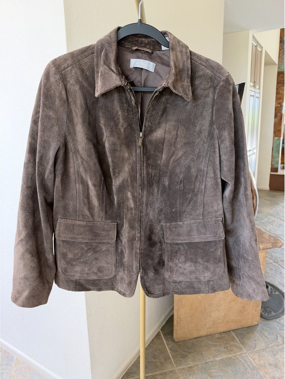 Vintage Liz Claiborne Chocolate Suede Zip Utility Jacket Petite L